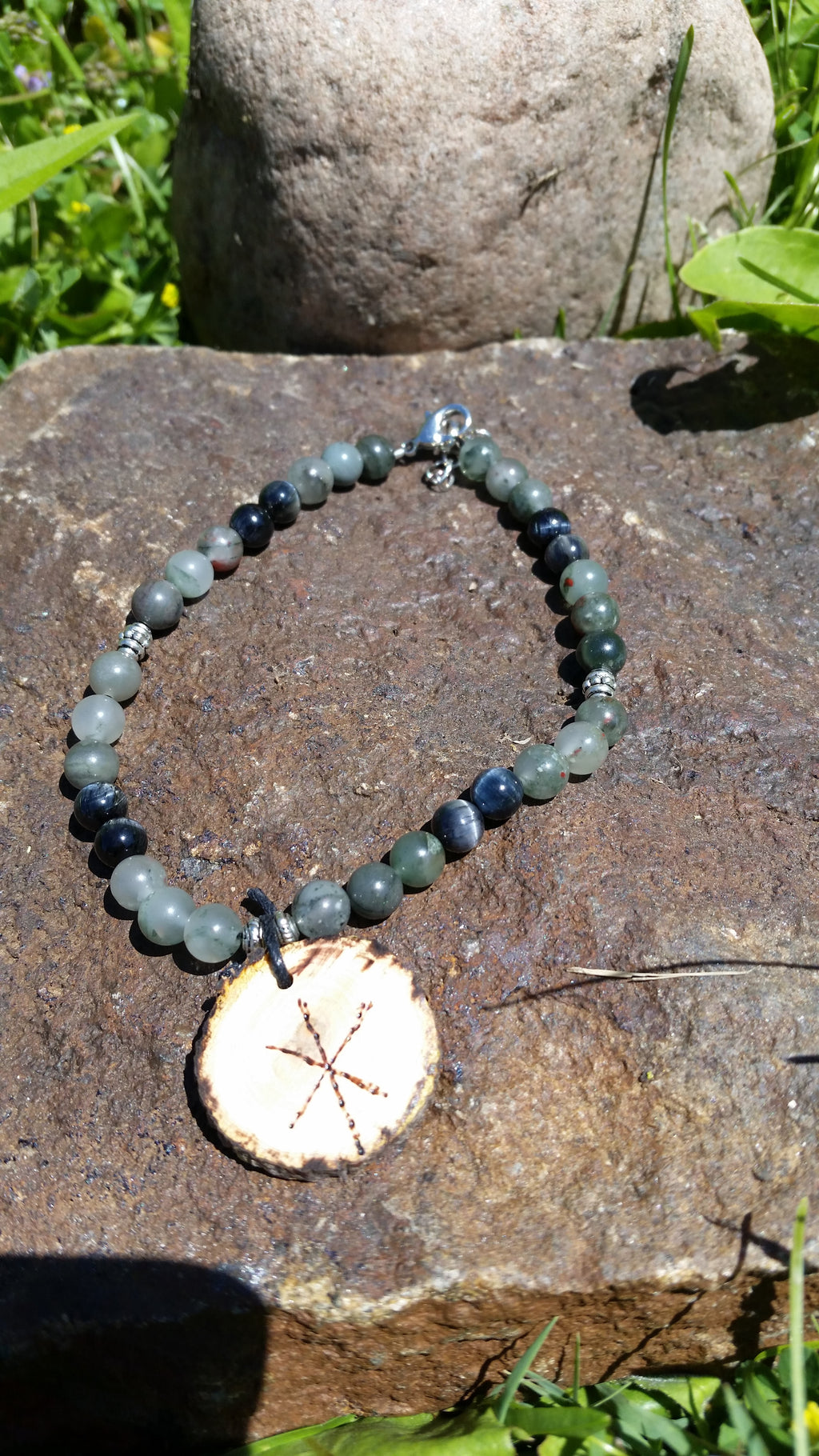Strength Bind Rune Blood stone and Blue Tiger's eye stone Bracelet