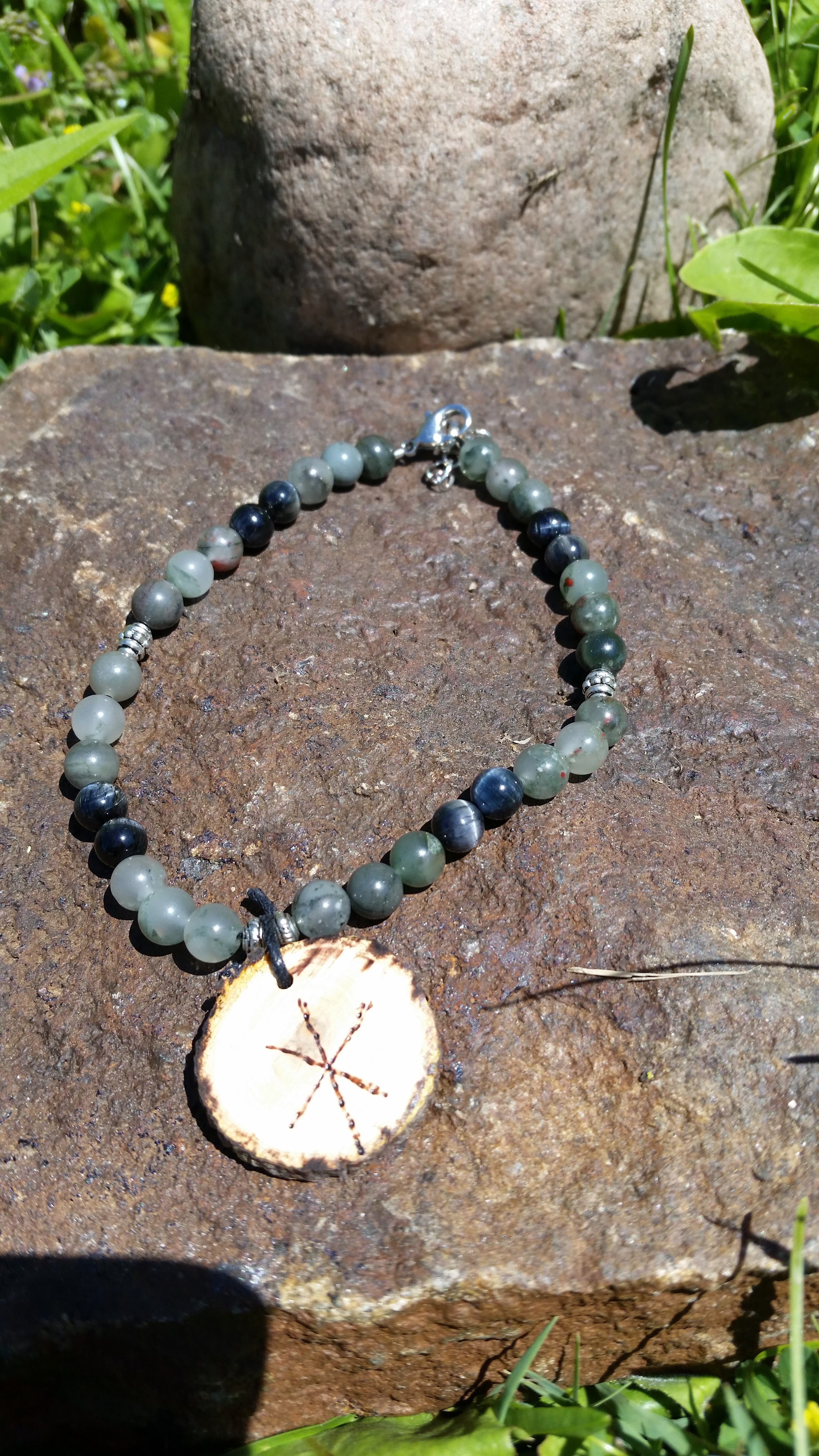 Strength Bind Rune Blood stone and Blue Tiger's eye stone Bracelet