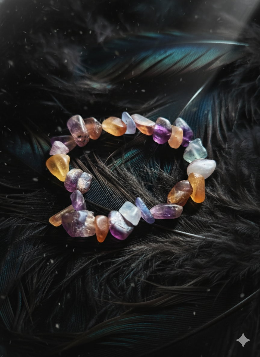 Rainbow fluoride chip stone bracelet