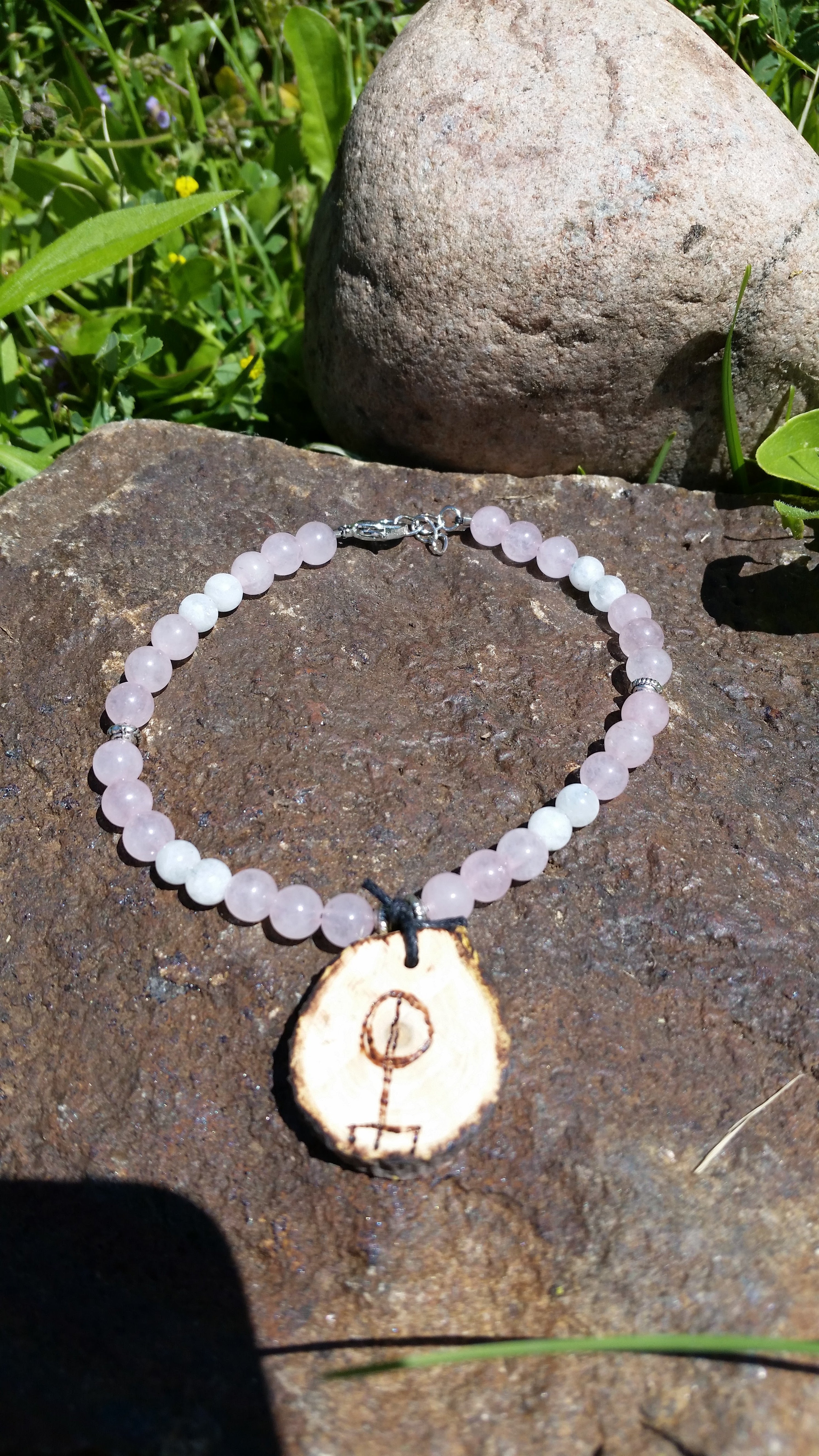Love Symbol Rose quartz and Blue Moonstone bracelet